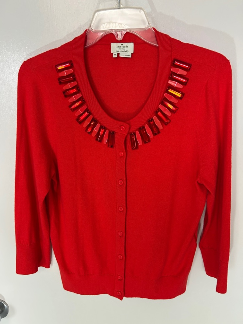 kate spade Red Beaded Collar Button-Front Cardigan, size Medium, Excellent shape
